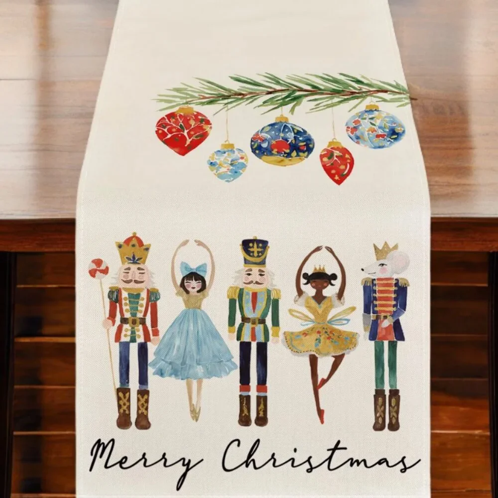 Christmas Table Runner Nutcracker Decor Long Holiday Xmas Decorative Cloth 120